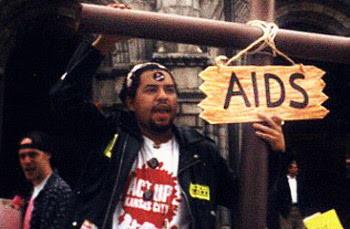 Miguel M. Morales at an ACT UP protest in St. Louis, Mo.