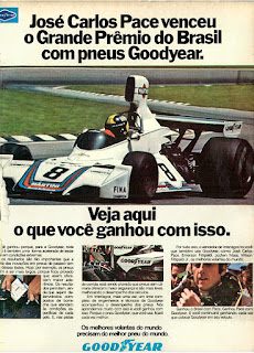 propaganda  pneus Good Year - 1975, José Carlos Pace 1975, pneus Good Year anos 70, Grande Prêmio do Brasil de 1975, corrida de formula um 1975, formula um anos 70, Oswaldo Hernandez,