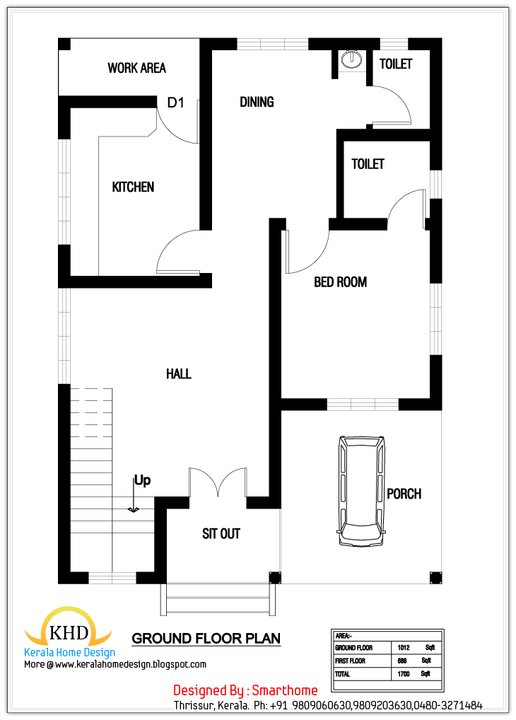 House Plan And Elevation 1700 Sq Ft Architecture House Plans