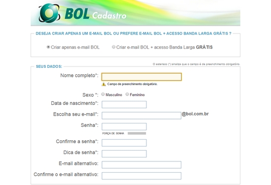 Como criar uma conta no BOL e-mail Como fazer um e-mail BOL Brasil On line