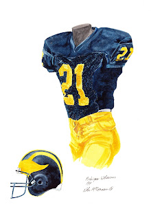 1991 University of Michigan Wolverines football uniform original art for sale