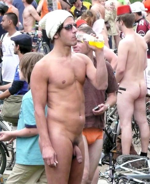 Nude man in public
