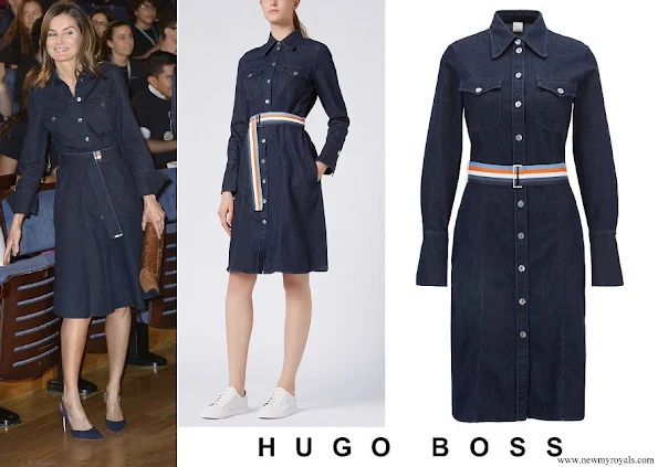 Queen Letizia wore HUGO BOSS Caddli Stretch-Denim Dress