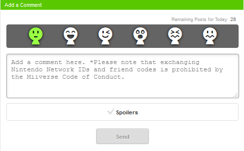 Exchanging Nintendo Network IDs and friend codes is prohibited Miiverse Code of Conduct Exchanging Nintendo Network IDs and friend codes is prohibited
