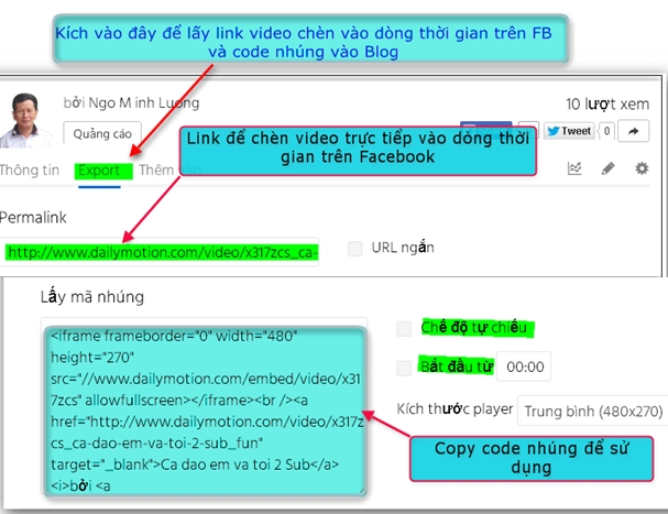 Lấy link và code nhúng video trên Dailymotion | minh lương và mọi người