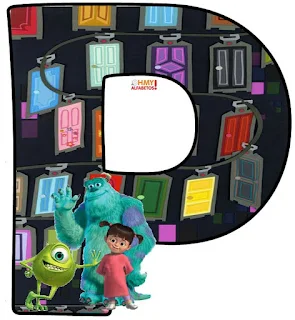 Alfabeto de Mike, Sully y Boo con las Puertas de Monsters S. A. 