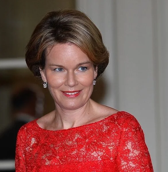 Queen Mathilde of Belgium held a official lunch at the Royal Castle in honor of Turkey's President Recep Tayyip Erdogan and his wife Emine Erdogan