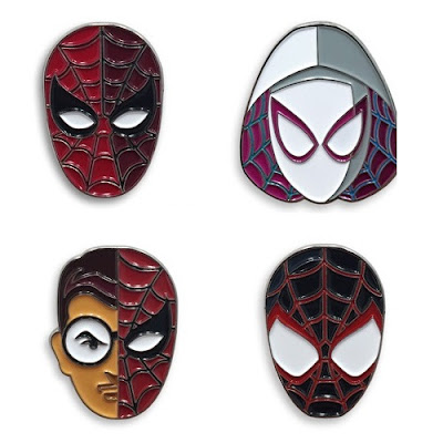 “Spider-Verse” Marvel Spider-Man Portrait Enamel Pin Series by Tom Whalen & Mondo - 1960s Suite Spider-Man, Spider-Gwen, Ultimate Spider-Man (Miles Morales) & “Spidey Sense” Peter Parker