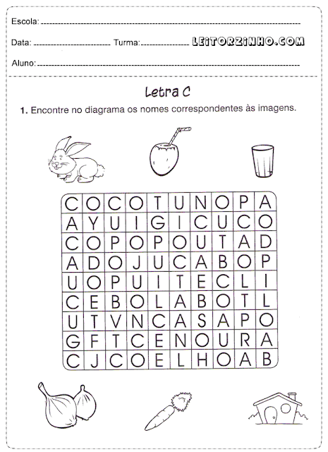 Encontre no diagrama os nomes correspondentes às imagens
