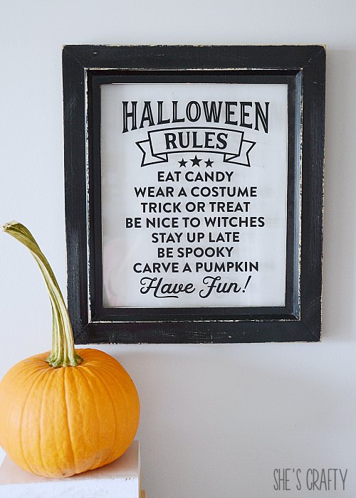 Halloween rules, Halloween vinyl art, thrift store frame update