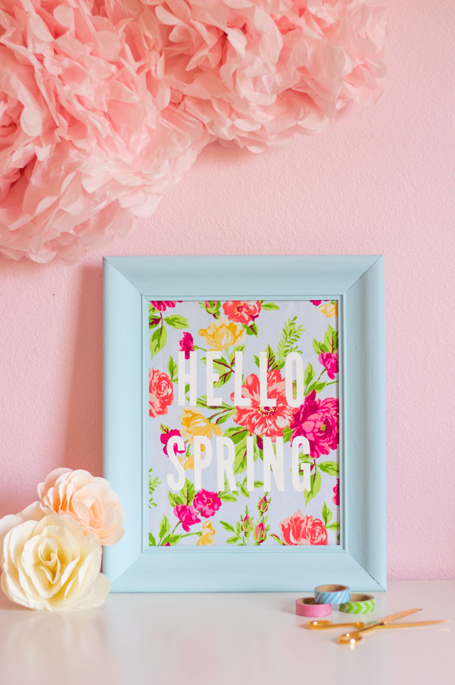 Such a fun thrift store makeover! Transform an old picture frame into this colorful Hello Spring fabric art! Such a fun thrift store makeover! Transform an old picture frame into this colorful Hello Spring fabric art!