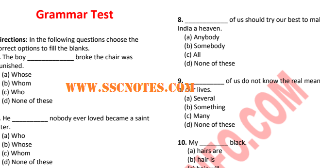 English Grammar Test Workbook for Competitive Exams PDF Download