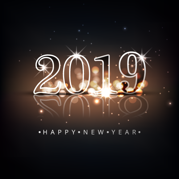 Feliz Nuevo Año 2019 café y dorado con destellos