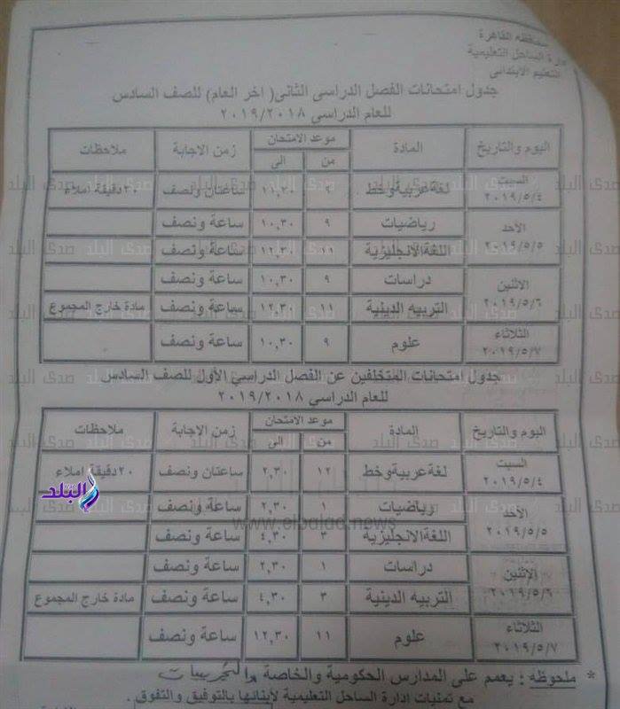 جداول امتحانات الترم الثاني 2019 محافظة القاهرة 1%2B%252812%2529