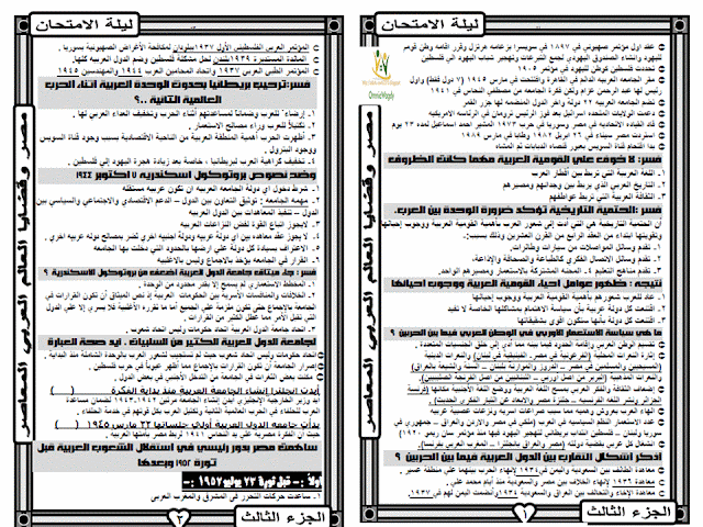 ملخصات واسئلة تاريخ : مصر وقضايا العلم العربى 2014-2015 