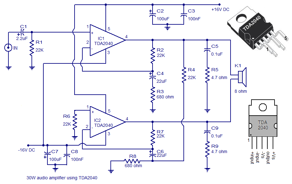 30 Watts Audio Amplifier Circuit Diagram | Electrical Engineering World