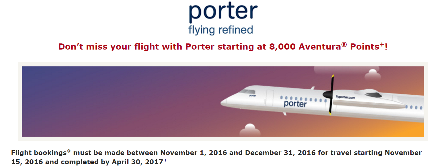 Porter Flights starting at 8000 Aventura Points