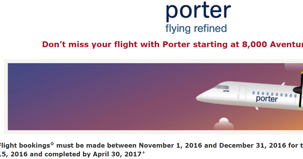 Porter Flights starting at 8000 Aventura Points
