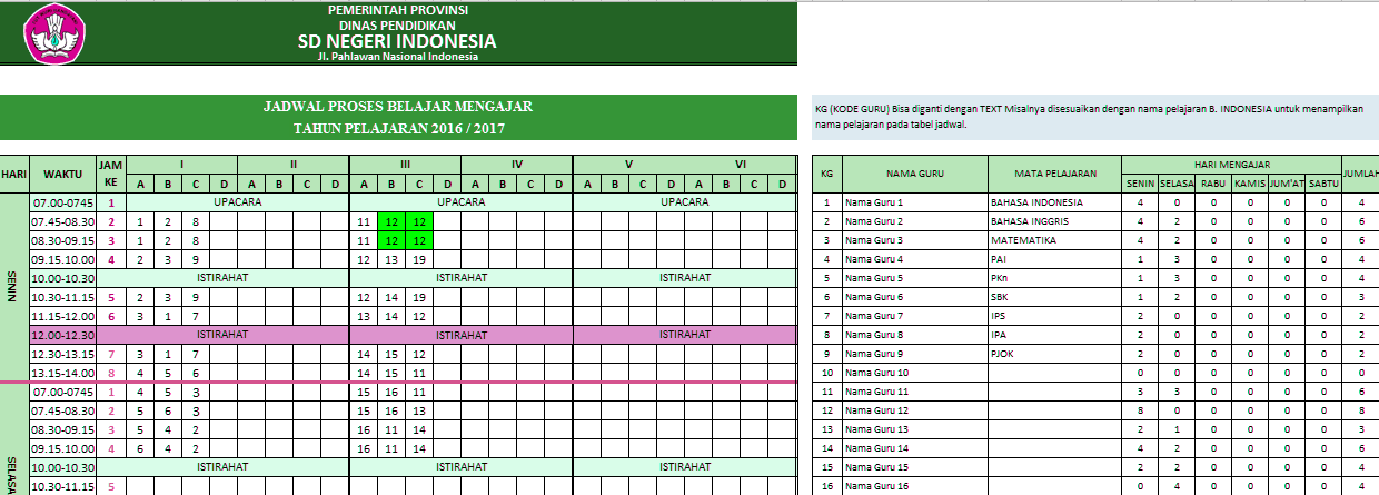 Aplikasi Jadwal Pelajaran SD, SMP, SMA 2016 anti Bentrok