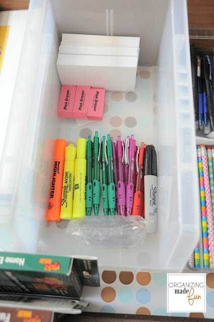 Dresser Drawer for school supplies :: OrganizingMadeFun.com