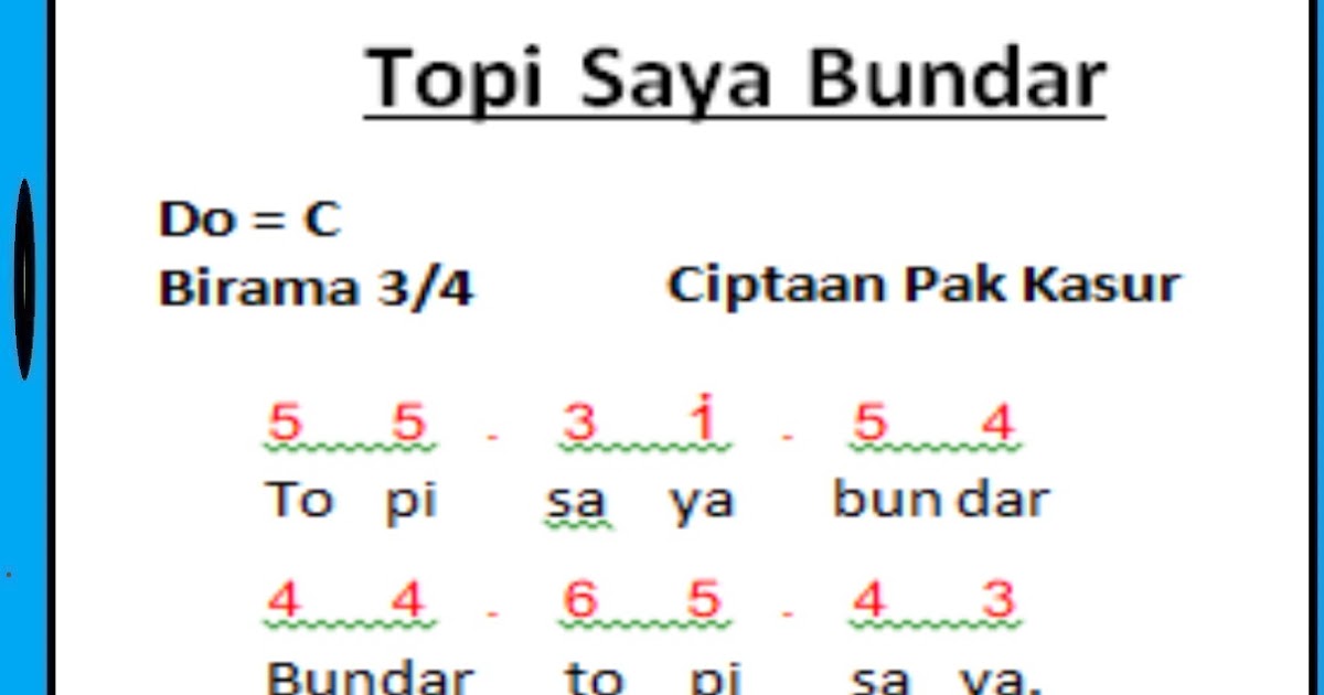 Not Angka Lagu Topi Saya Bundar
