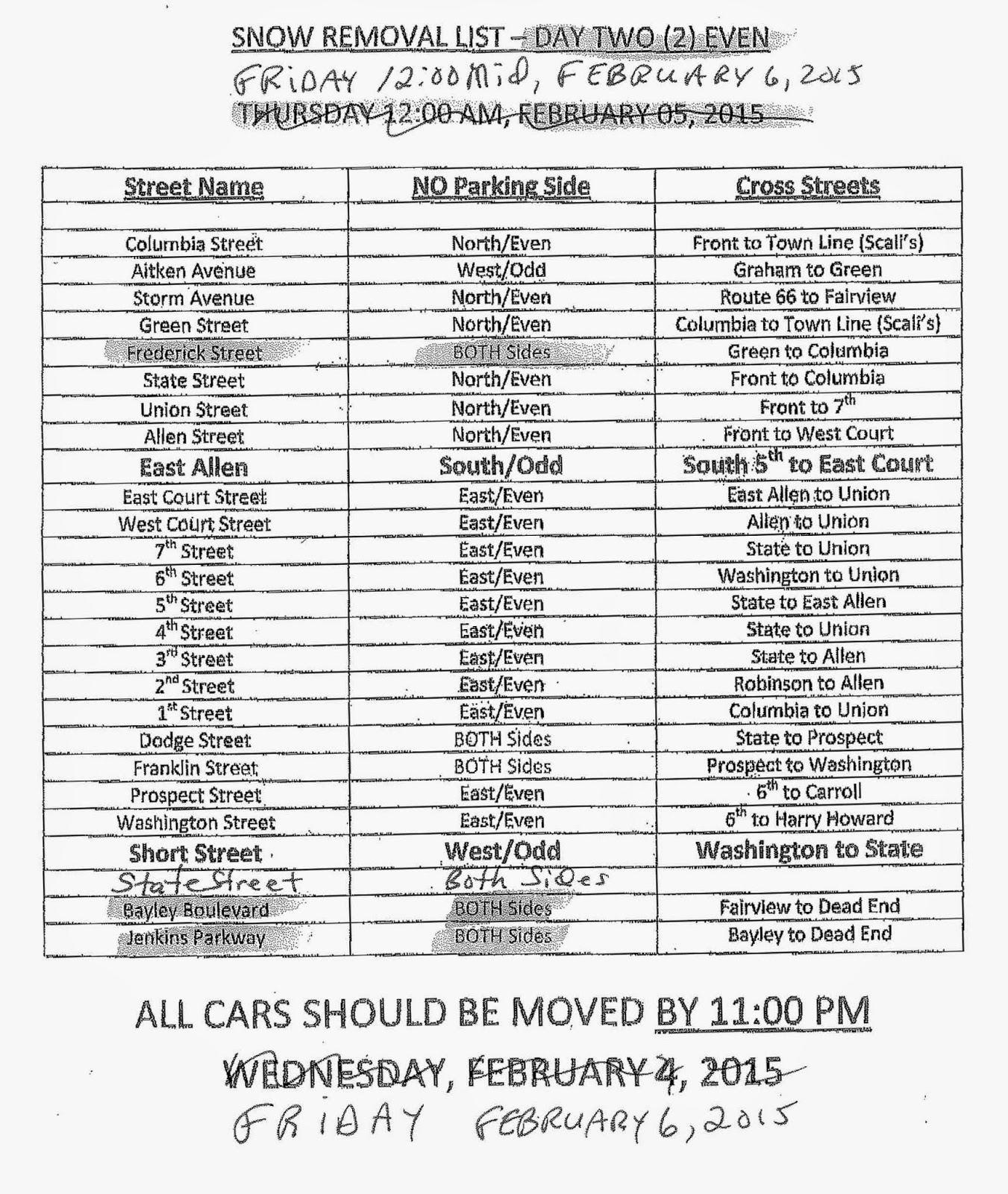 The Gossips of Rivertown Tonight's Snow Removal Schedule