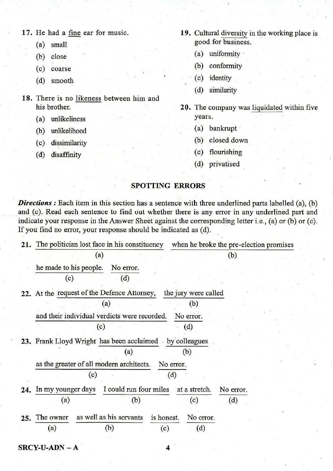 NDA 1 General Ability Test 2017-2018 question paper NDA 1 2018 General Ability Test question paper