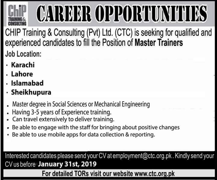 Chip trainer required for multiple cities of balochistan Chip trainer required for multiple cities of balochistan