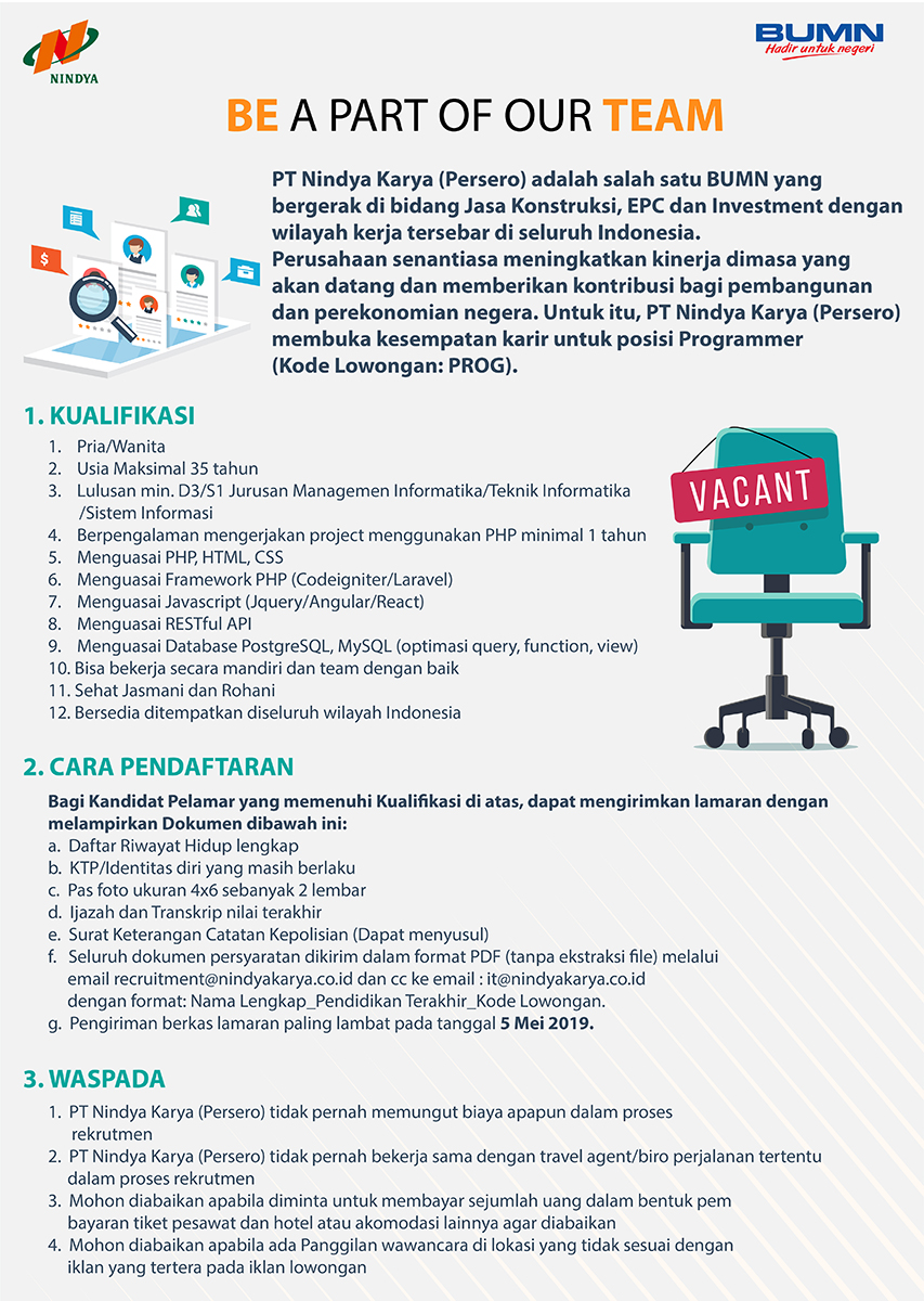Lowongan Kerja BUMN Mei 2019 - PT Nindya Karya (Persero)