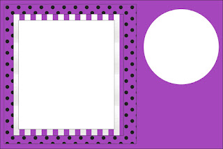 Para hacer invitaciones, tarjetas, marcos de fotos o etiquetas, para imprimir gratis de Morado con Lunares Negros