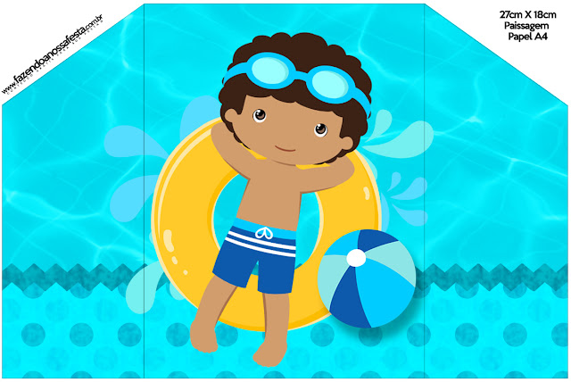 Fiesta en la Piscina, Niño Moreno: Invitaciones para Imprimir Gratis.