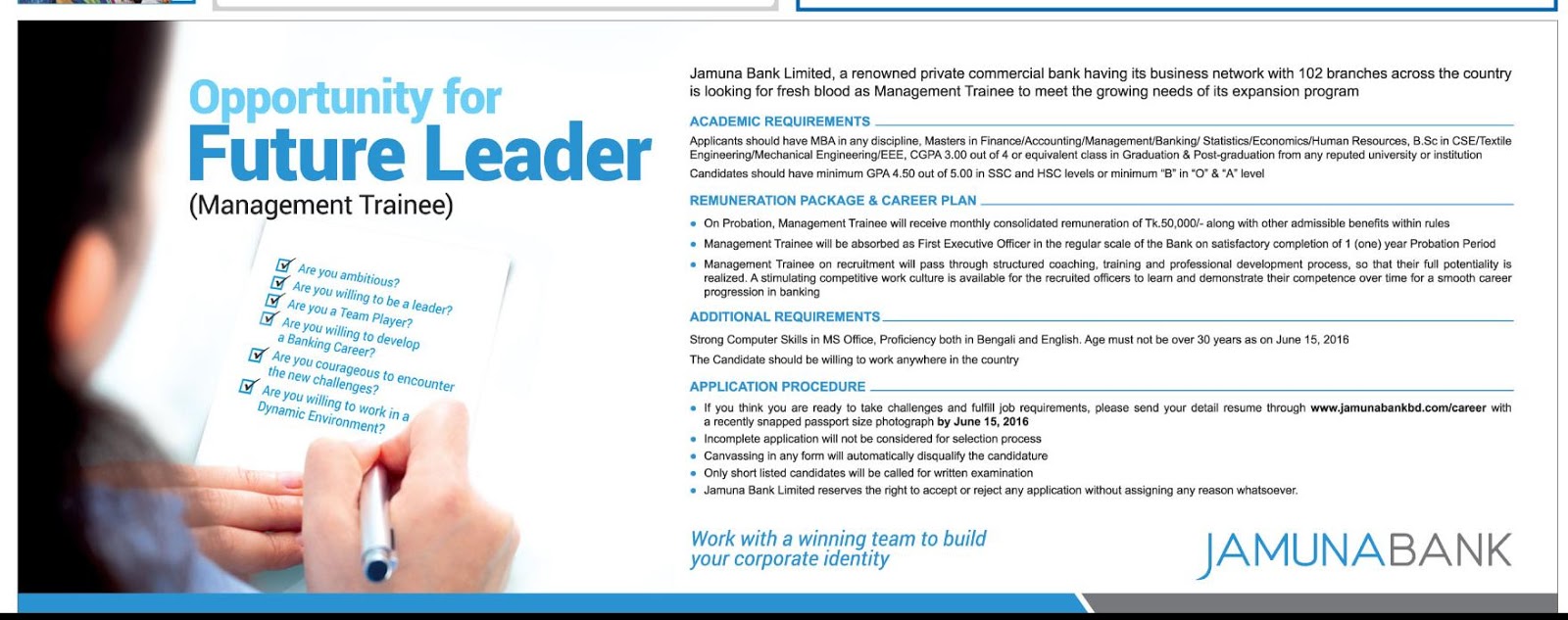 application for the post of management trainee