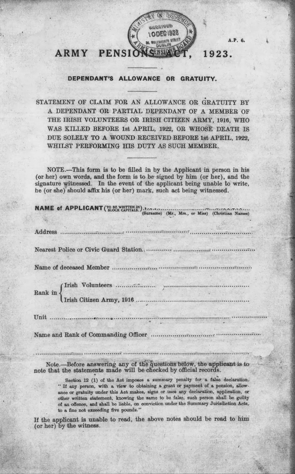 Irish History 1916-1923; Military Pension Records & Medals Irish History 1916-1923; Military Pension Records & Medals