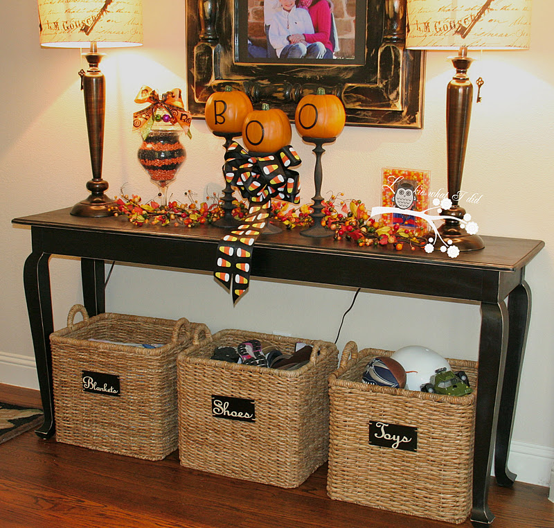 Lookie What I Did Finally Have A Foyer Table The Baskets Came From Target And I Simply Just Labeled Them With Vinyl Instead Of Writing On Chalk