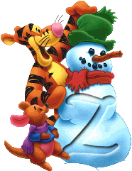 Abecedario de Tiger y Rito haciendo un Muñeco de Nieve.