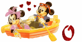 Alfabeto brillante de Mickey y Minnie paseando en lancha O. 
