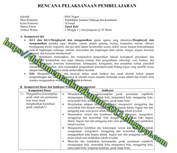 Perangkat Mengajar Penjas Kelas 10