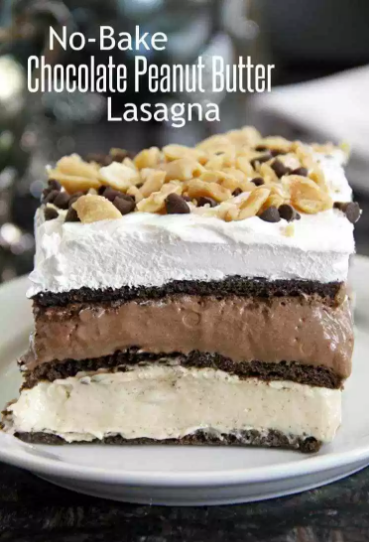 NO-BAKE PEANUT BUTTER CHOCOLATE LASAGNA RECIPE