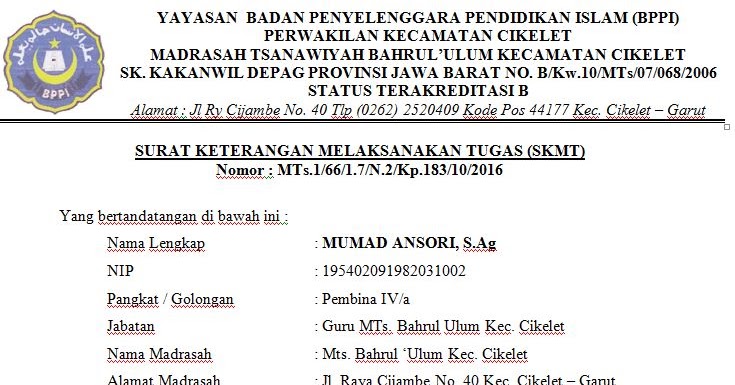 Contoh Surat Tugas Pelatihan Kurikulum 2013 Dari Kepala