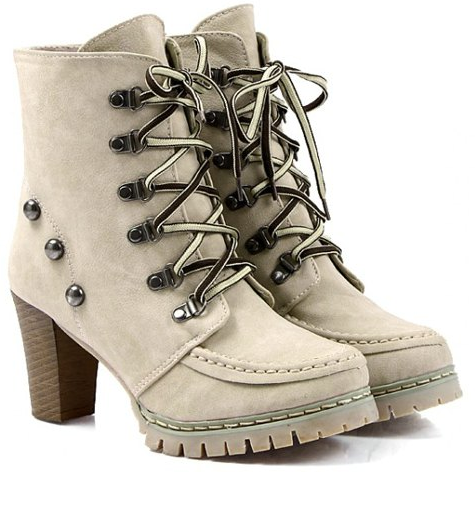 Fashion Women's Chunky Heel Short Boots With Lace-Up and Rivets Design ...