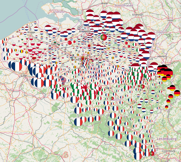 Map of most common foreign nationalities in Belgian municipalities