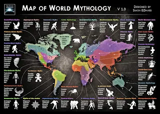 Une carte des mythologies du monde par Simon E. Davies