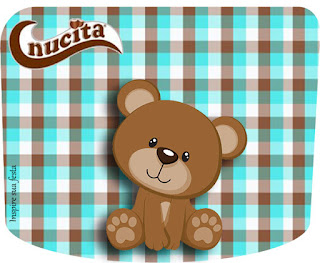 Bear in Brown and Light Blue Free Printable Candy Bar Nucita Labels.
