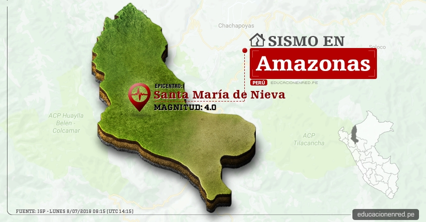 Temblor en Amazonas de Magnitud 4.0 (Hoy Lunes 8 Julio 2019) Sismo Epicentro Santa María de Nieva - Condorcanqui - IGP - www.igp.gob.pe Temblor en Amazonas de Magnitud 4.0 (Hoy Lunes 8 Julio 2019) Sismo Epicentro Santa María de Nieva - Condorcanqui - IGP - www.igp.gob.pe