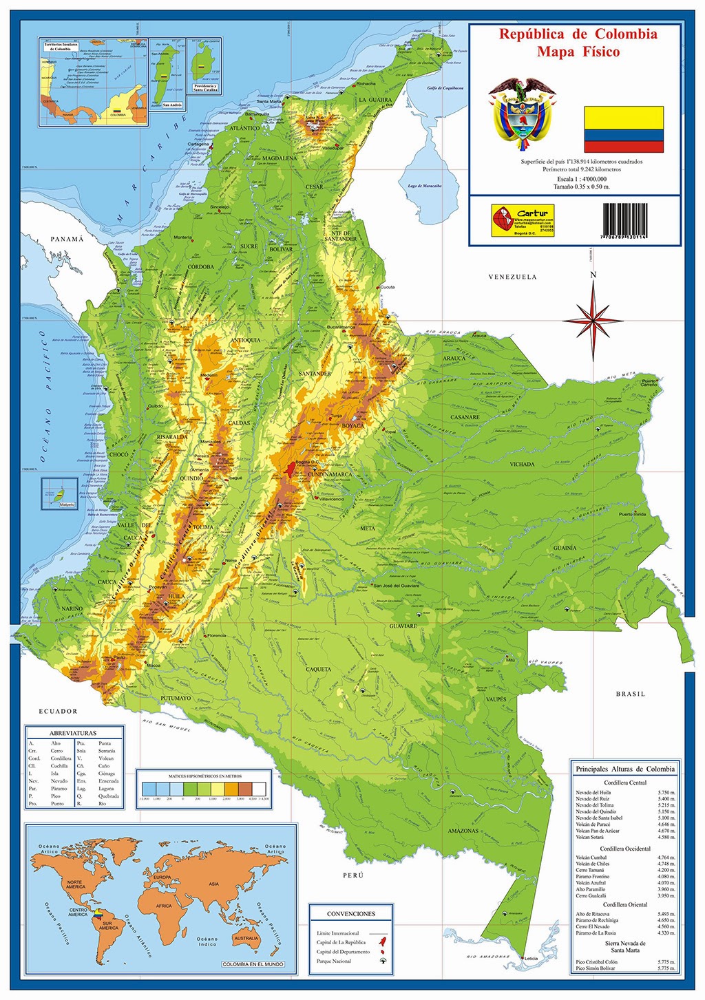 Mapa Físico de Colombia - Latinoticias