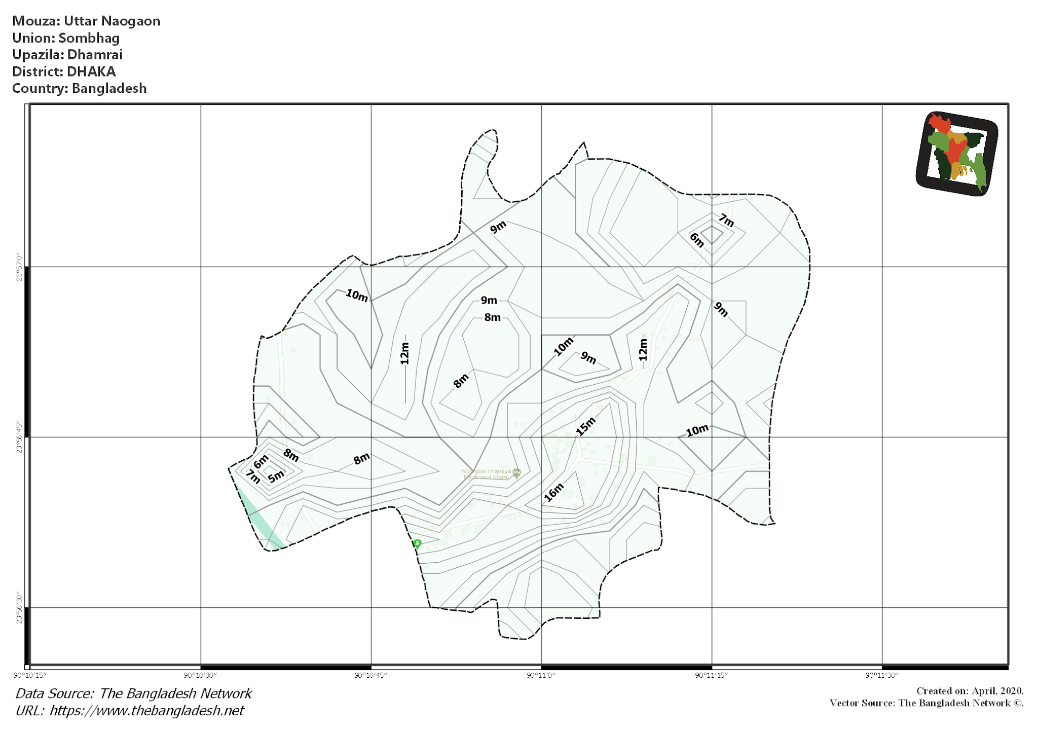 Map of Uttar Naogaon Mouza of Dhamrai Upazila, DHAKA, Bangladesh.
