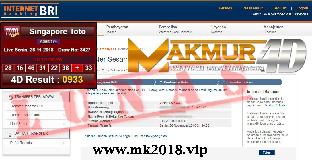 BUKTI JP MAKMUR4D 26 NOVEMBER 2018 BANDAR JUDI TOGEL