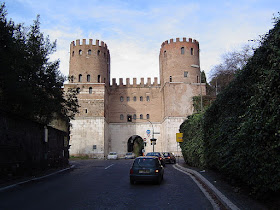 The Porta San Sebastiano, the best preserved of the fortified gates iin the Aurelian Wall that encompassed ancient Rome.