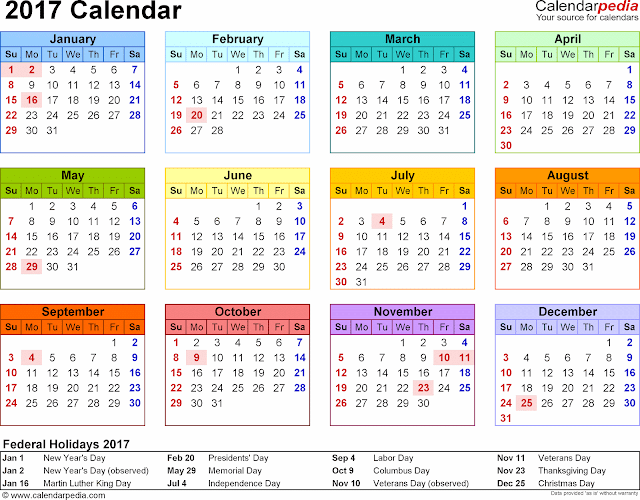 2017 Calendar, 2017 Printable Calendar, 2017 Blank Calendar, 2017 Calendar Printable, 2017 Calendar Template, 2017 Yearly Calendar, 2017 Holiday Calendar, Calendar 2017