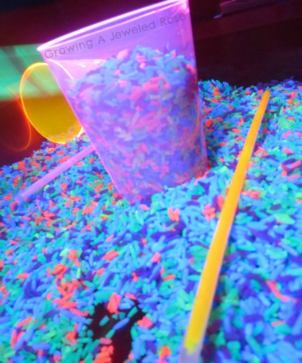 How to make glow in the dark NEON rice for play & learning activities- SO FUN!